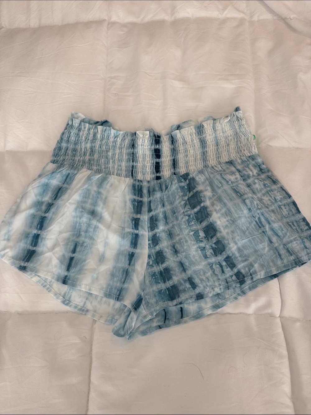 Vintage Havana Blue Tie-Dye Smocked High Waist Shorts